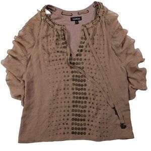 Bebe Silk Shell with Brass Sequins and Tie Neck Size Medium